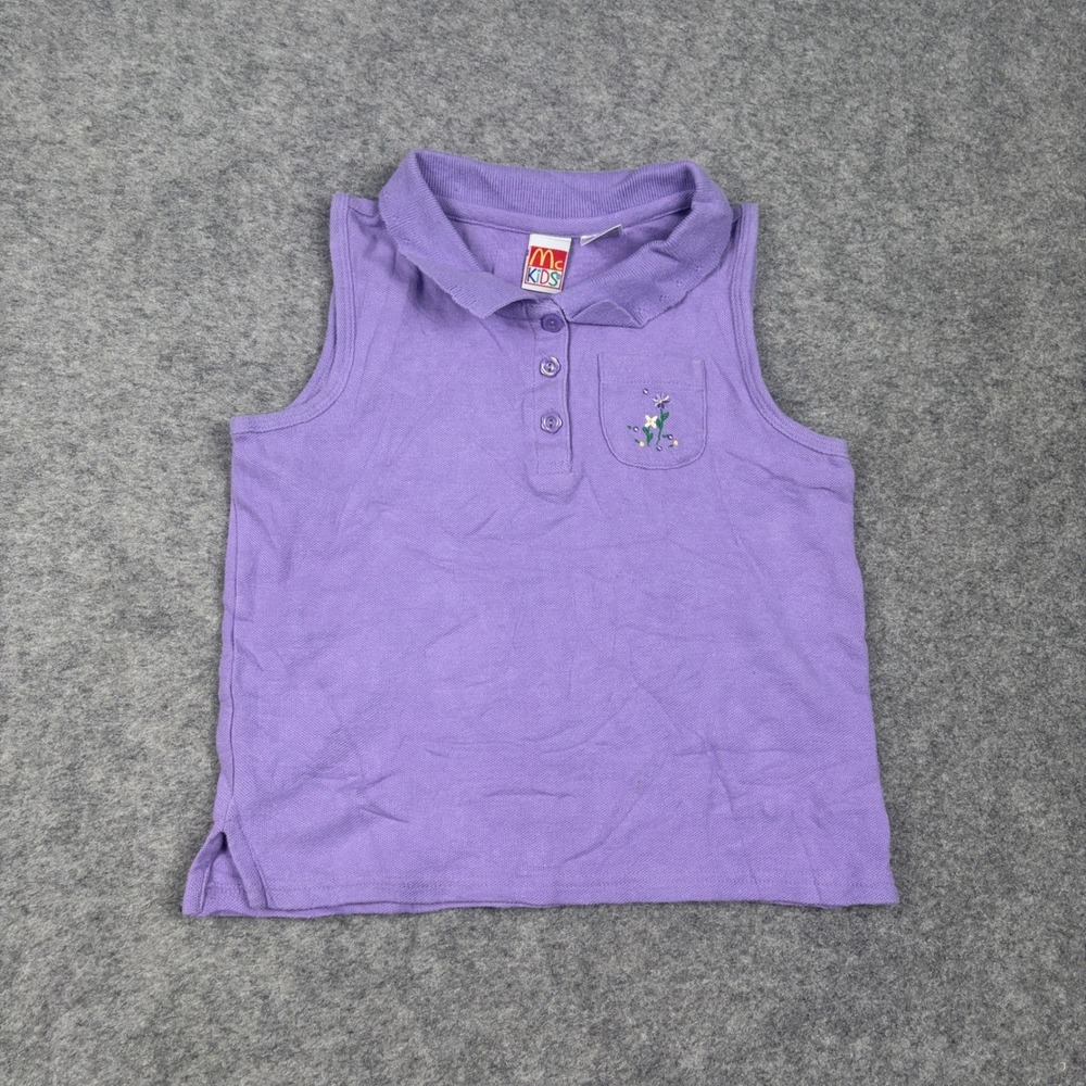 McKids Polo Shirt Girls 8 Purple Sleeveless Floral Embroidered Y2K Retro Vintage